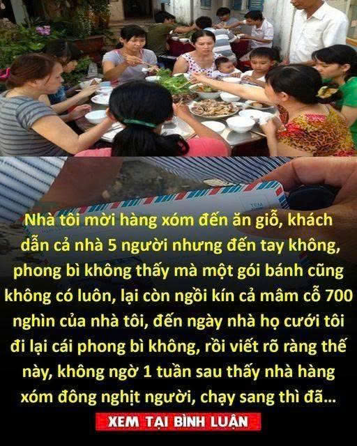 Nhà tôi mời hàng xóm đến ăn giỗ, khách dẫn cả nhà 5 người